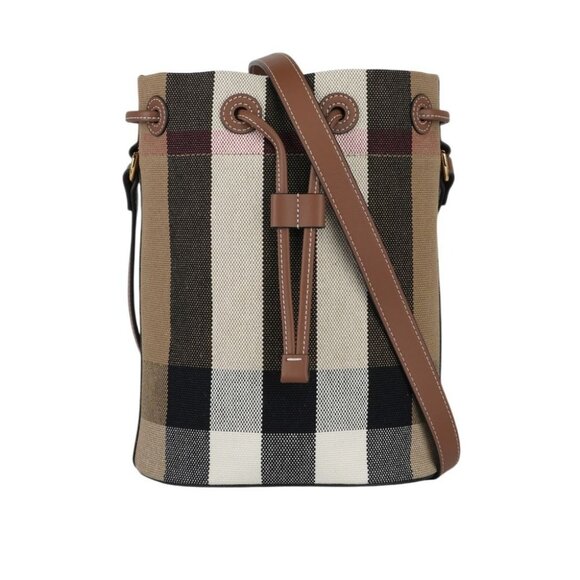 Burberry Check Canvas Bucket Bag Taupe Brown 8084045 - Picture 1 of 12